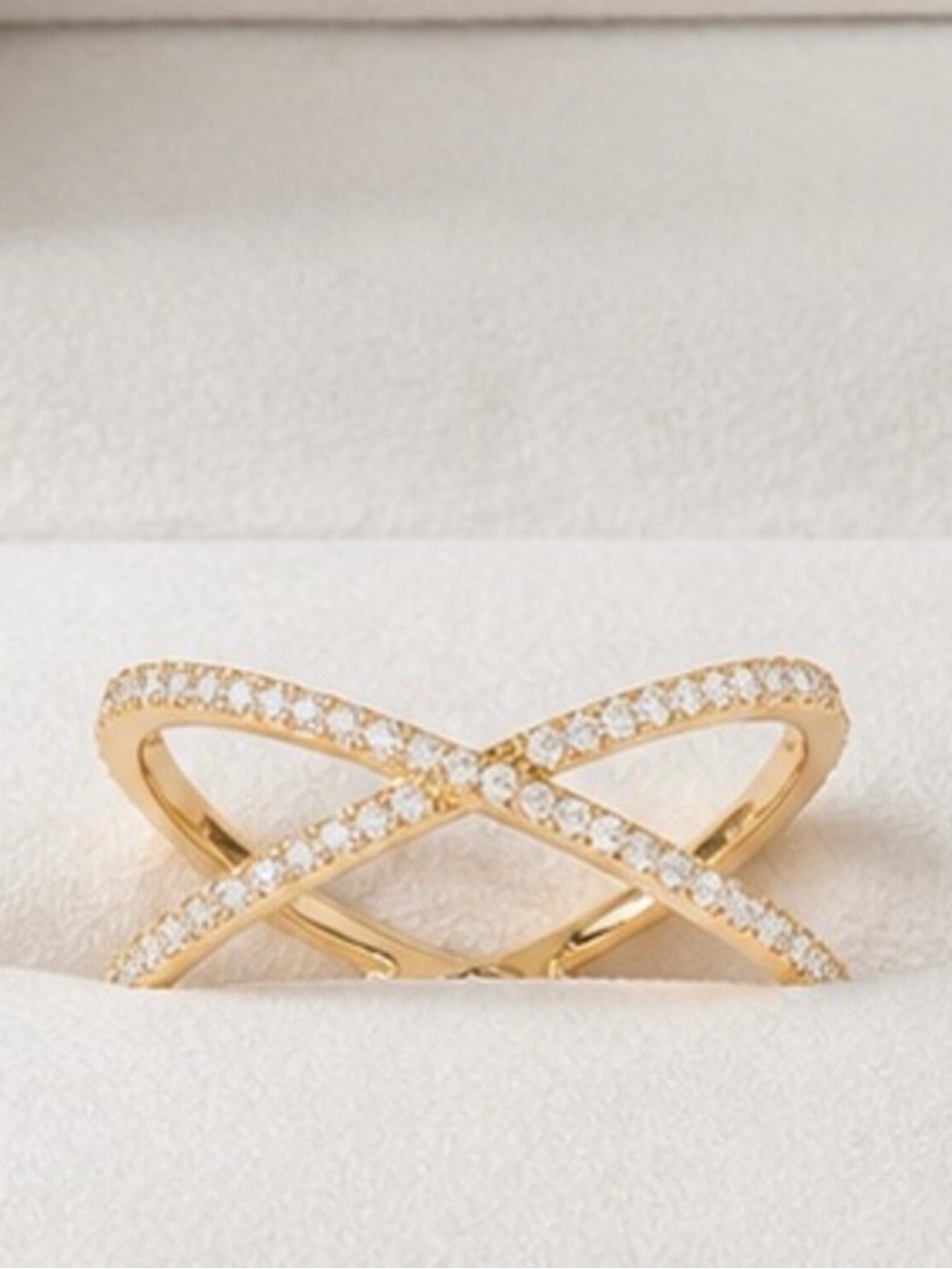 Designer Inspired Gold Criss-Cross Pave Diamond Ring